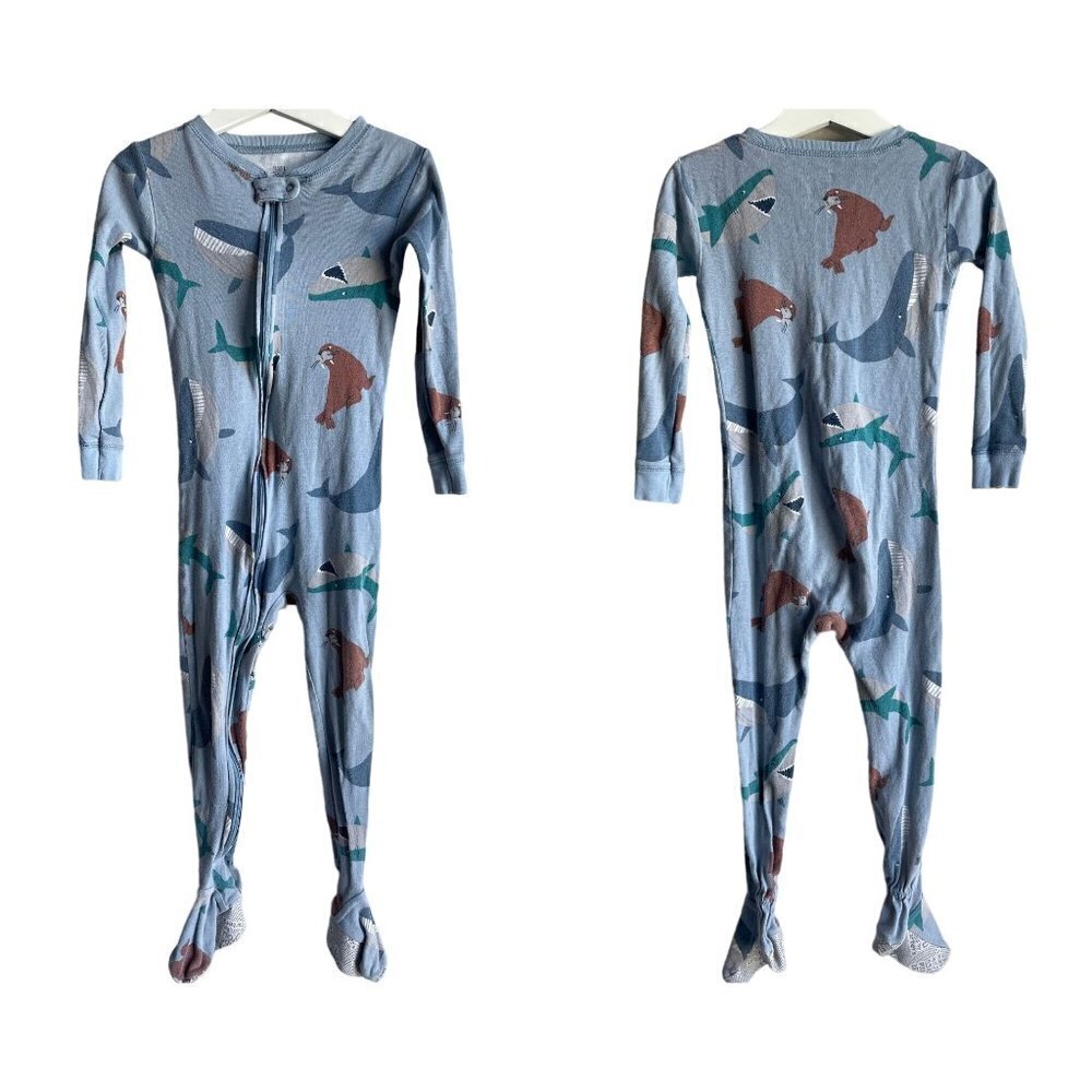 Carter's Just One You 4T Shark Walrus Whale Sleeper Zip Up Footed Pajama Blue
